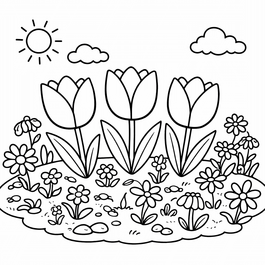 Tulpen im Garten Ausmalbild