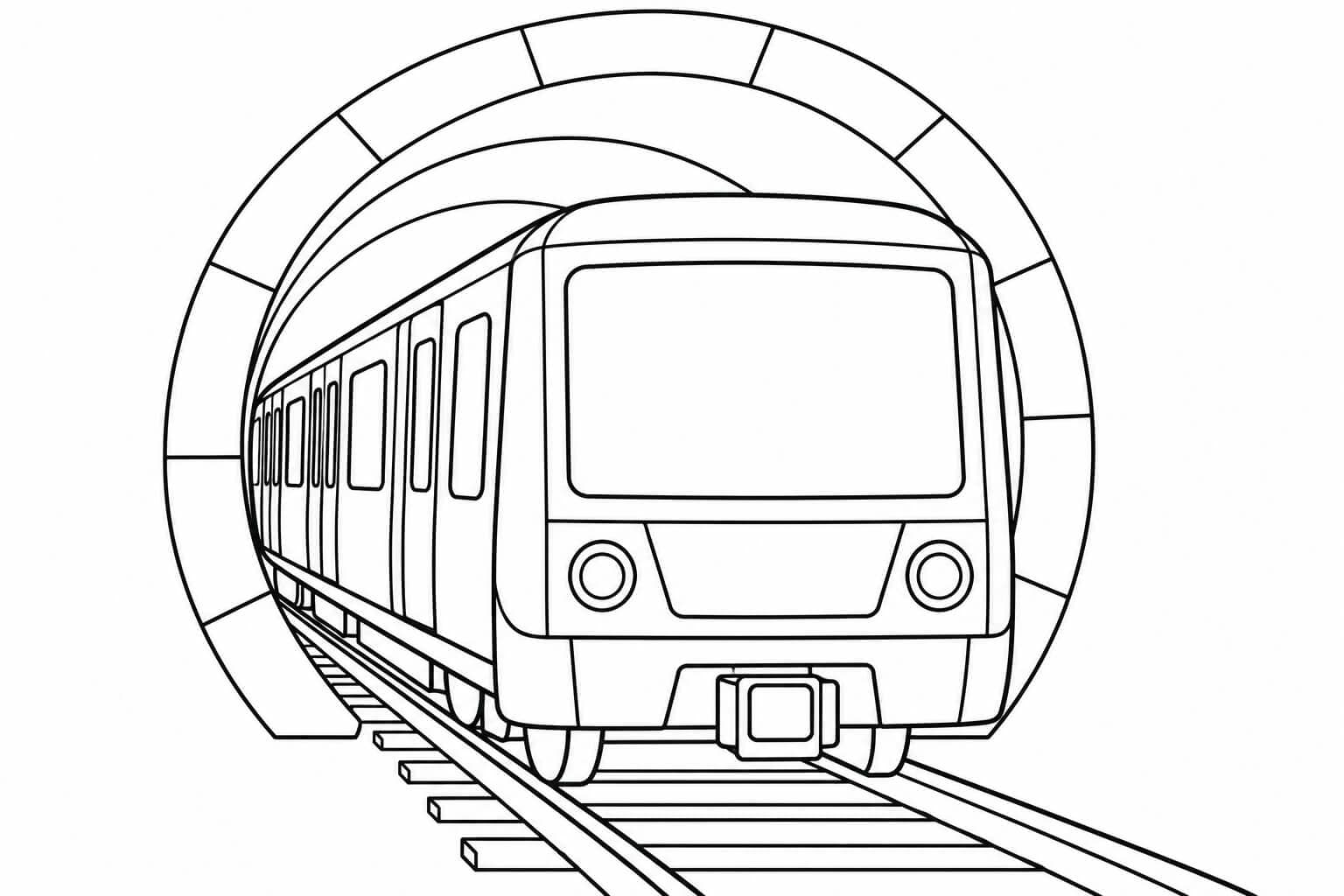 U-Bahn im Tunnel – Ausmalbild in Schwarz-Weiß
