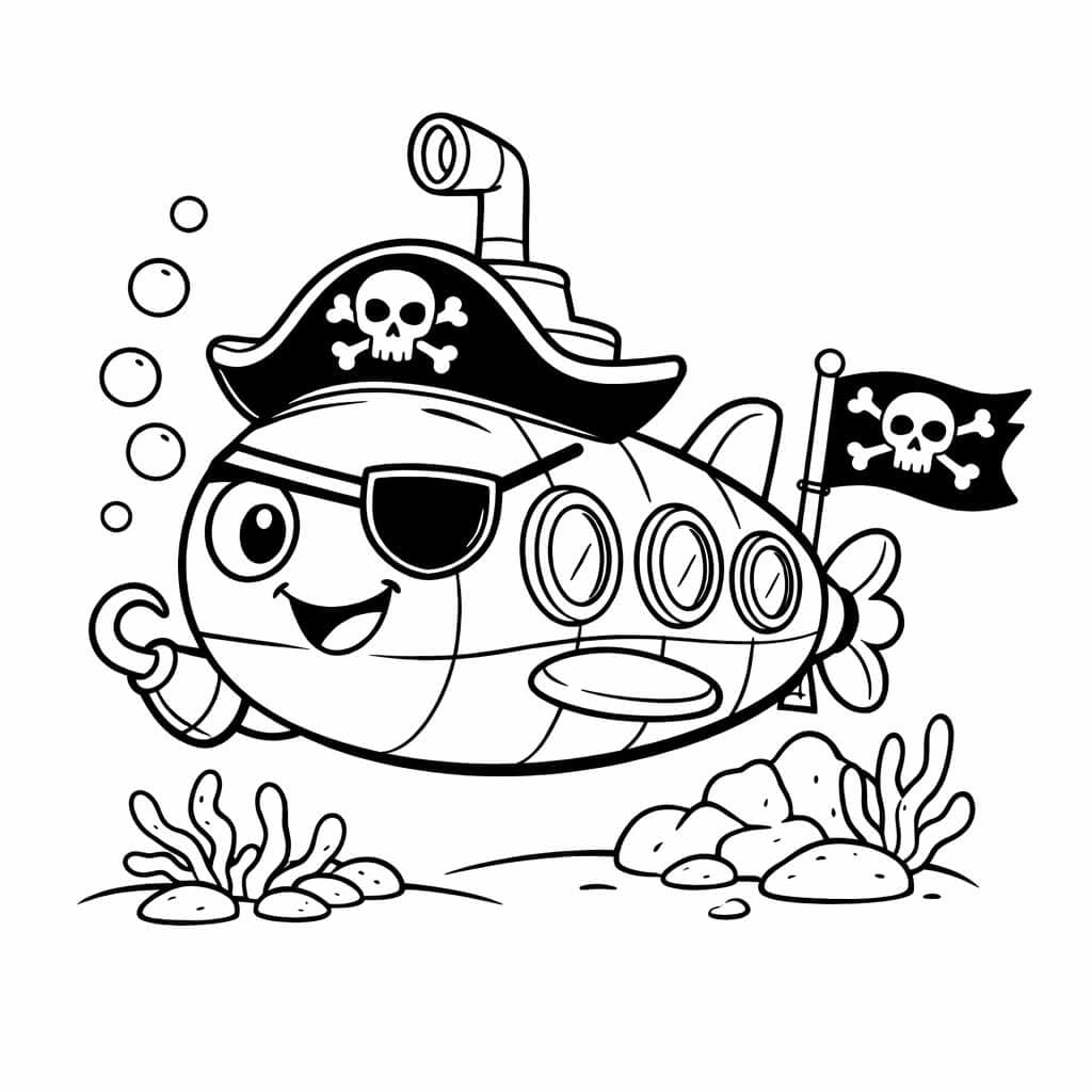 Piraten U-Boot Ausmalbild