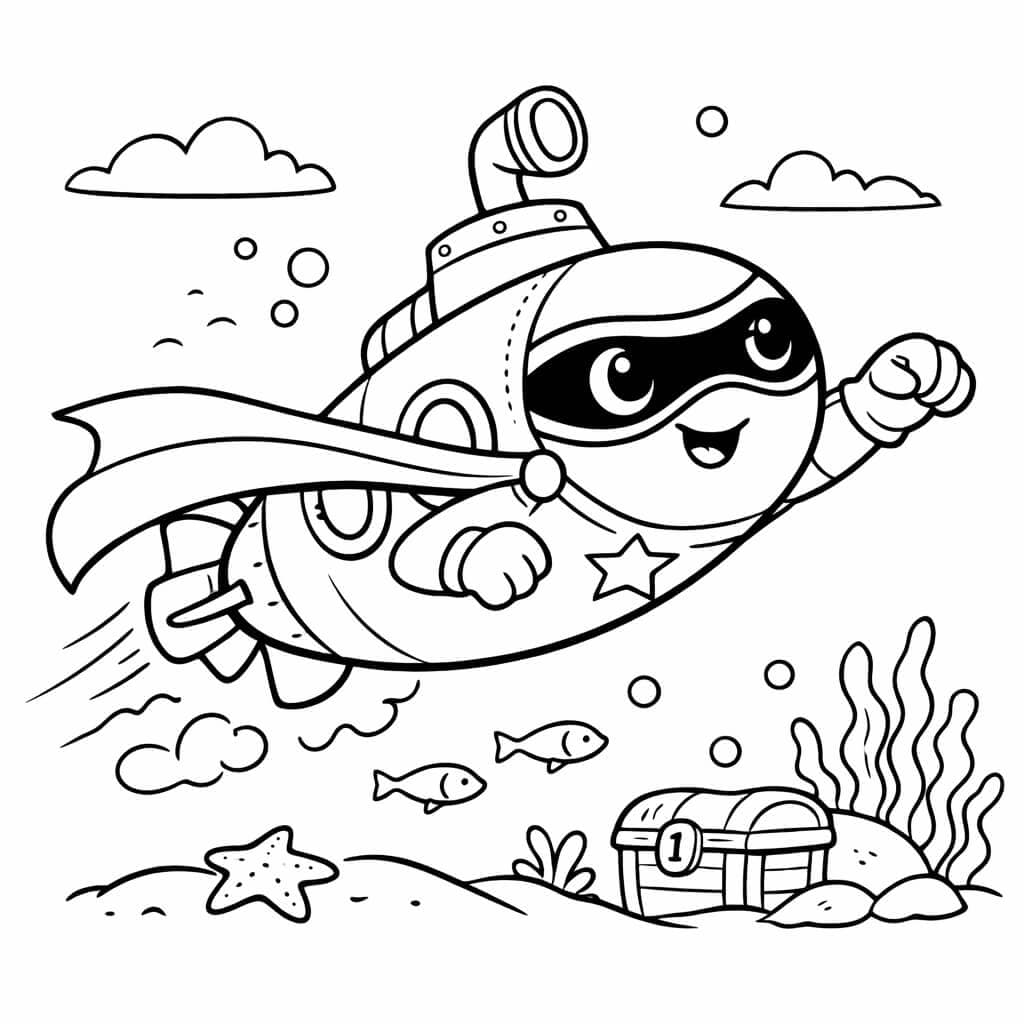 Superhelden U-Boot Ausmalbild