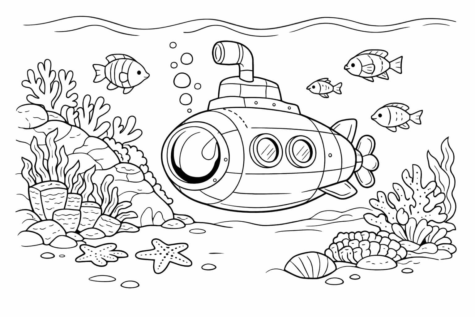 U-Boot am Korallenriff Ausmalbild