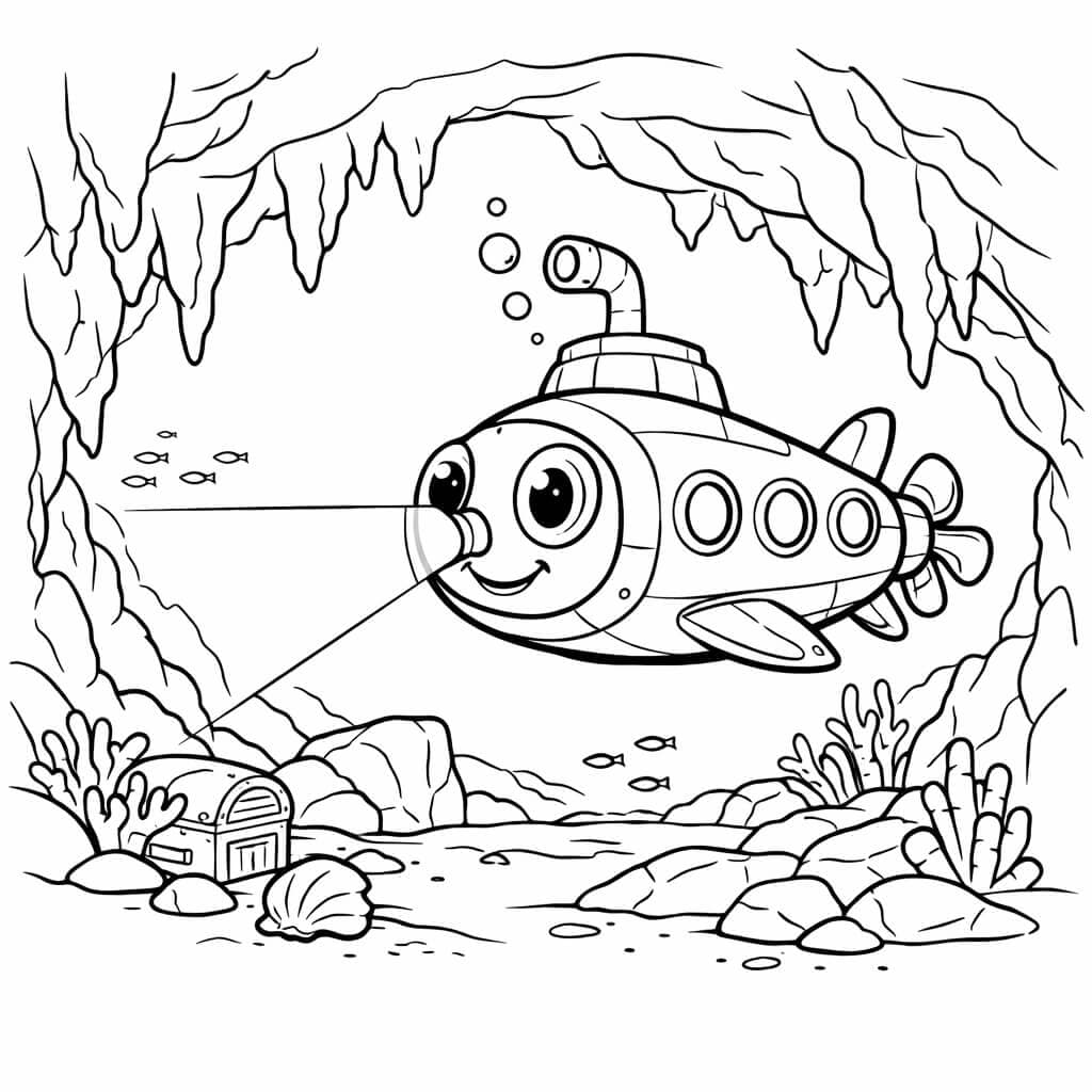 U-Boot in Höhle Ausmalbild