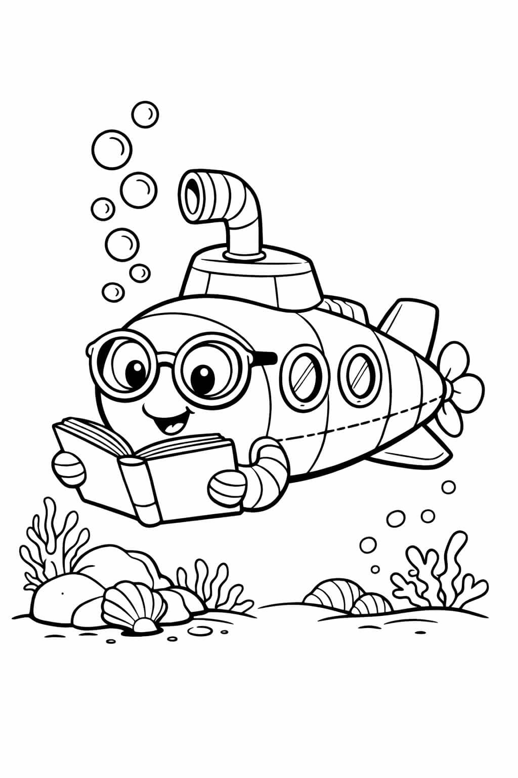 U-Boot liest Buch Ausmalbild