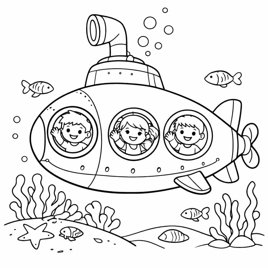 U-Boot mit Kindern Ausmalbild