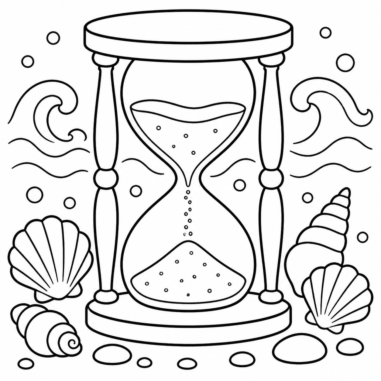 Sanduhr am Meer Ausmalbild