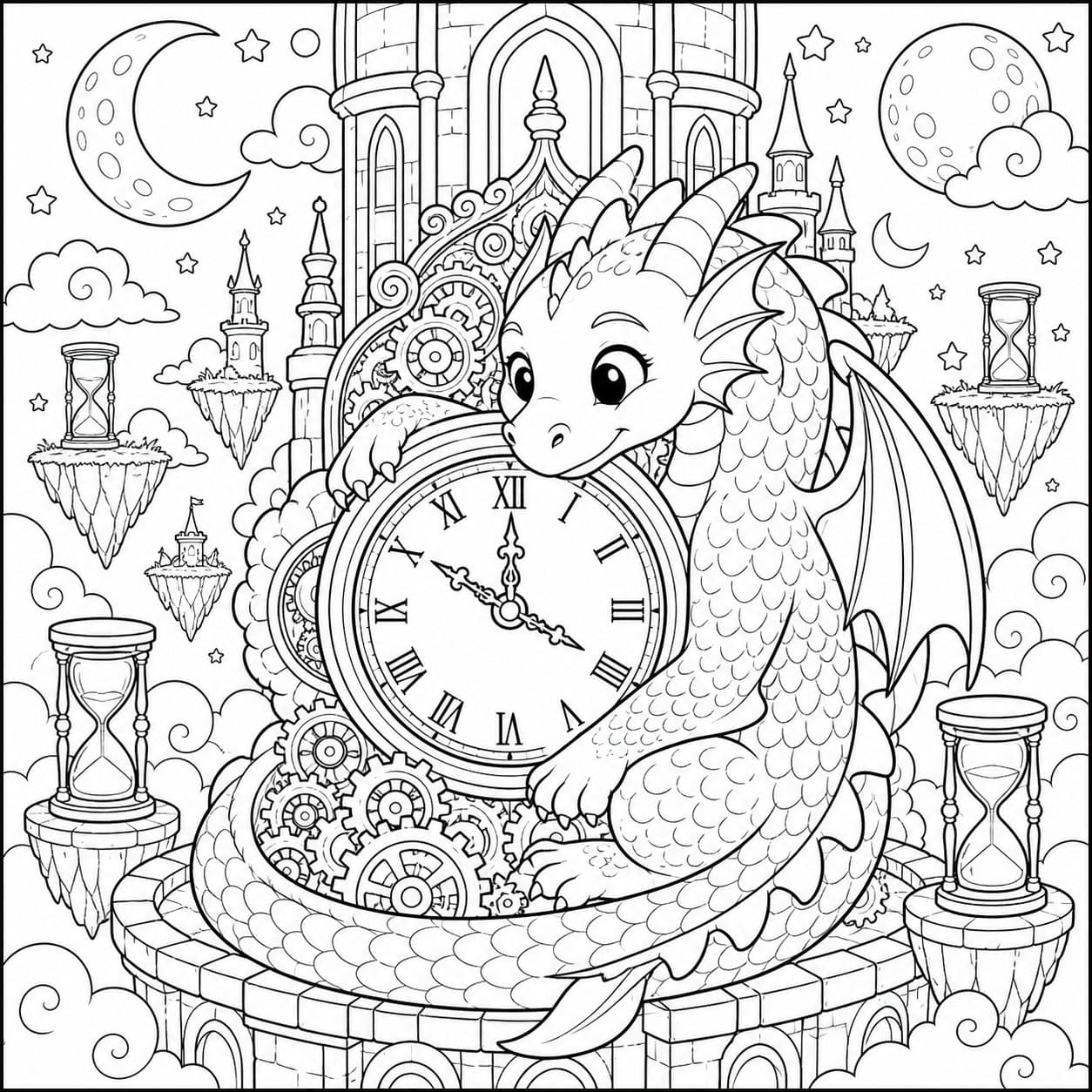 Zeitwächter-Drache Ausmalbild