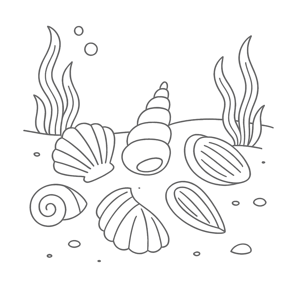 Muscheln am Meeresgrund Ausmalbild