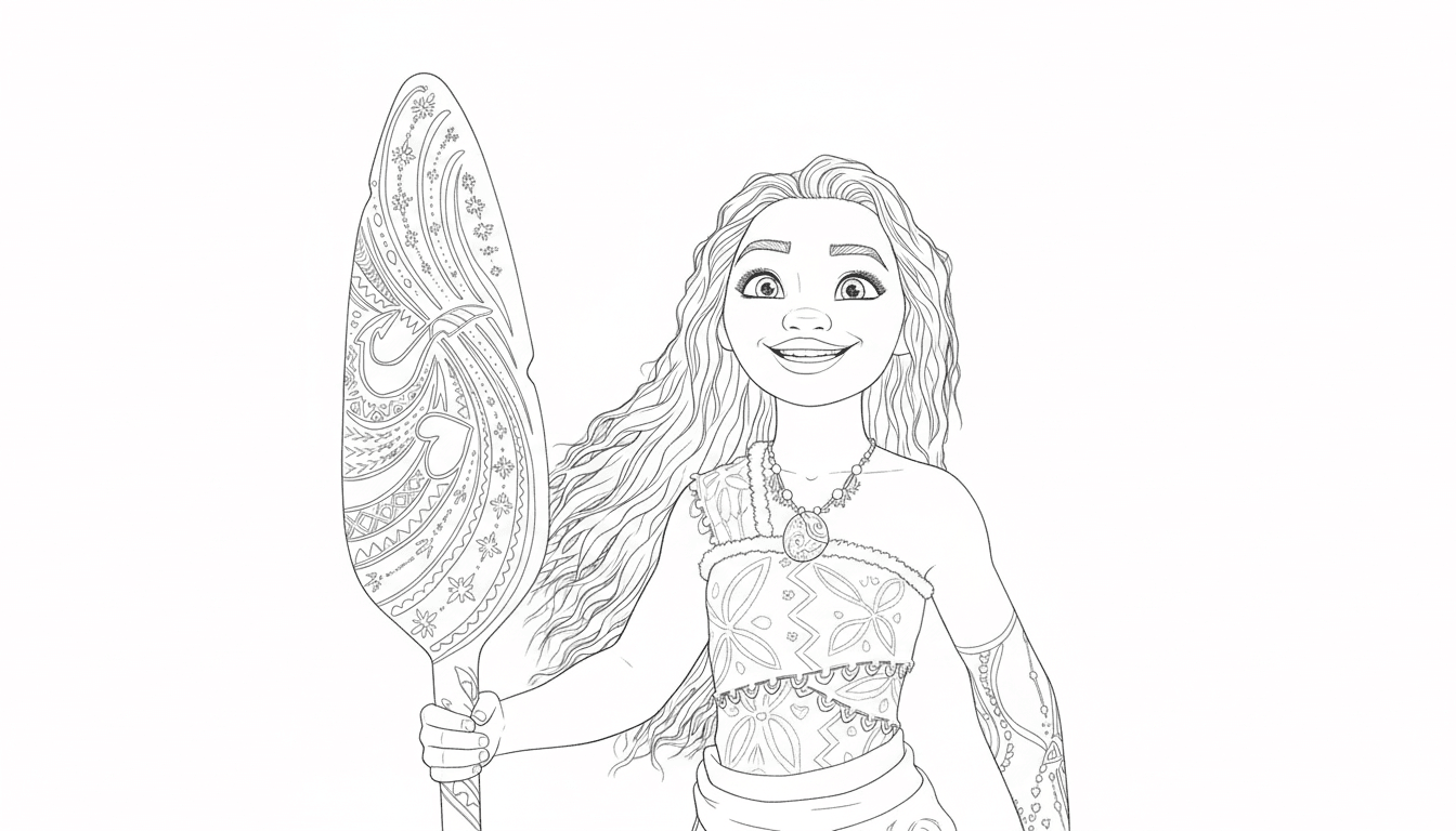 Vaiana mit magischem Paddel Ausmalbild