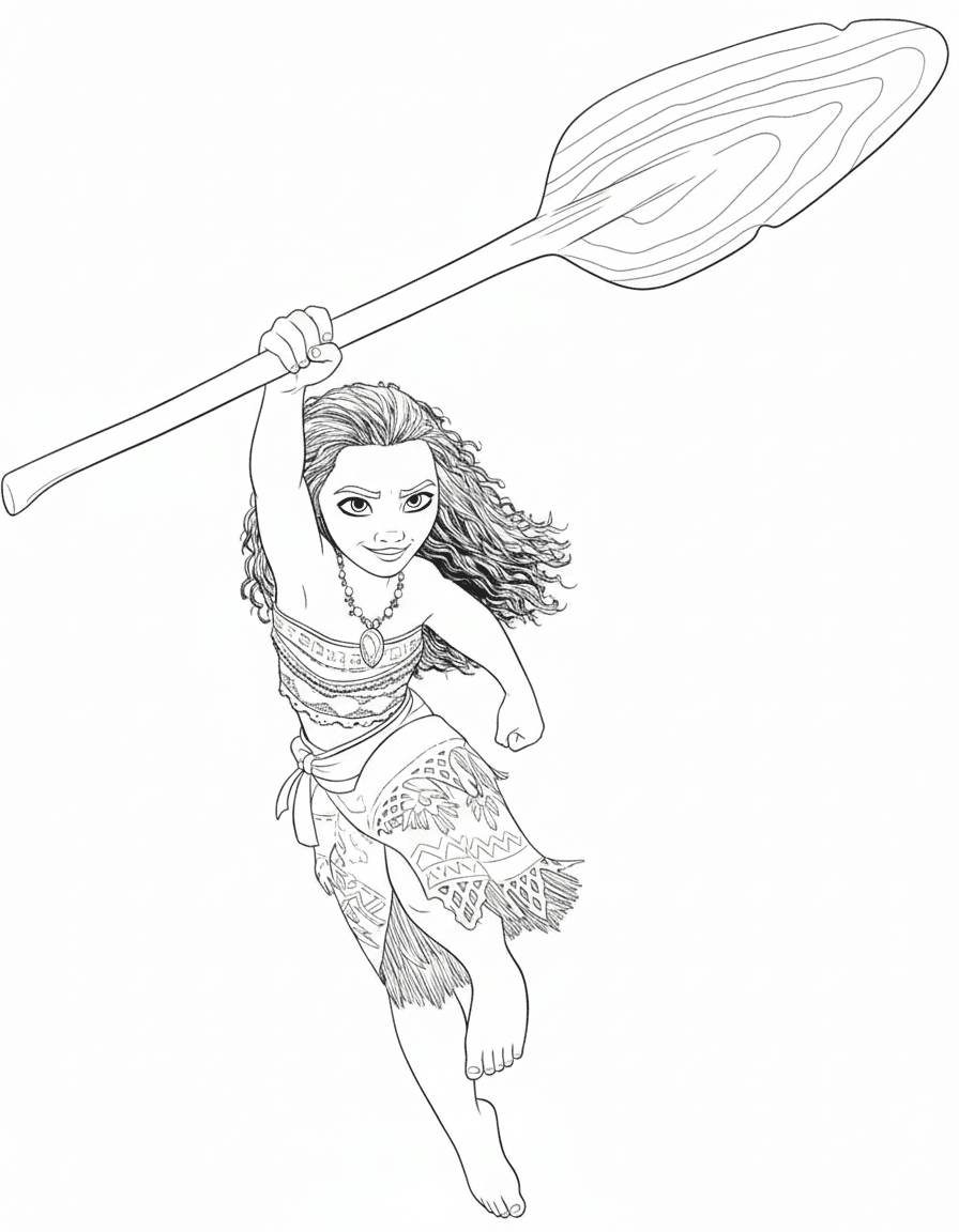 Vaiana mit Paddel Ausmalbild