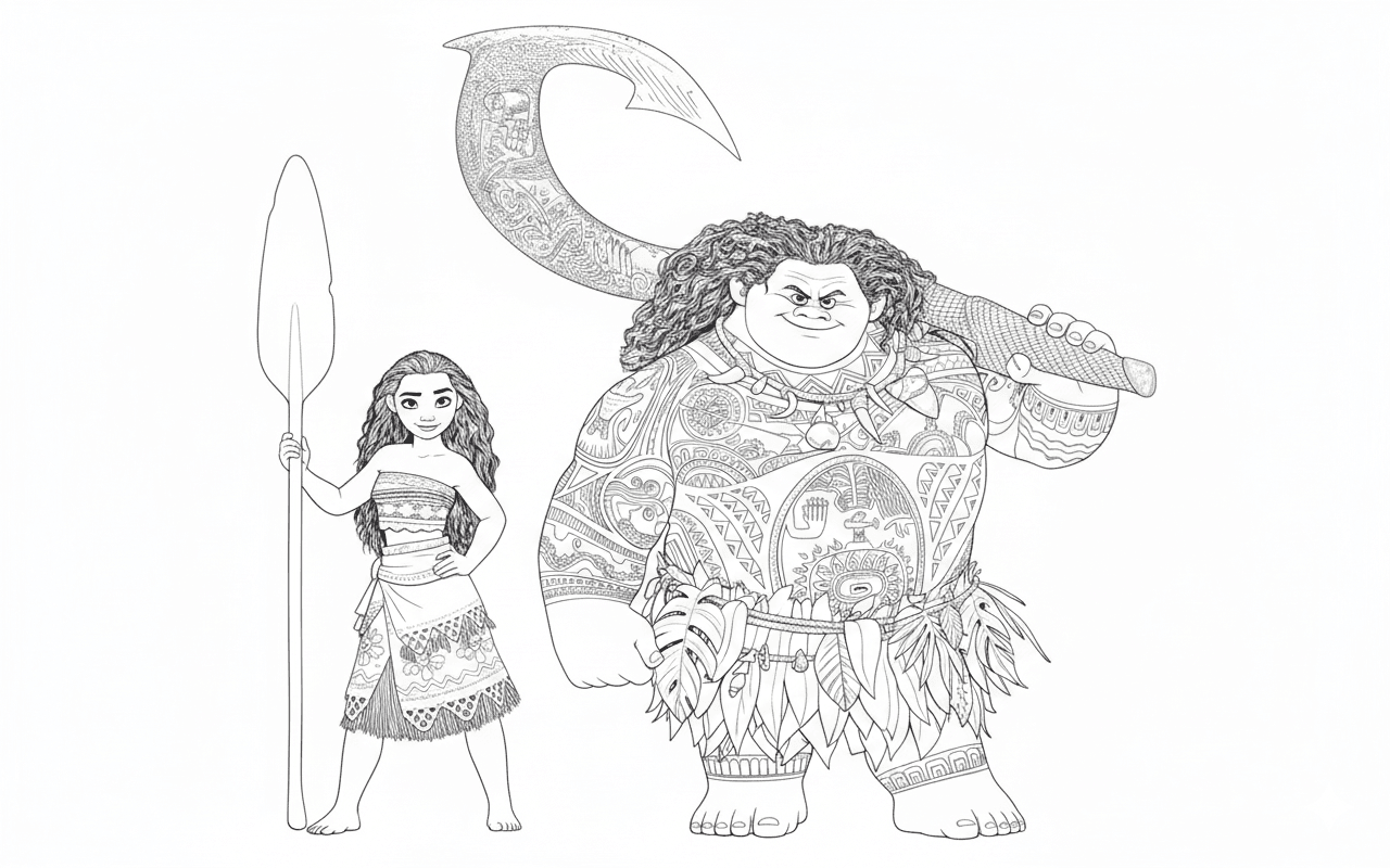 Vaiana und Maui Ausmalbild