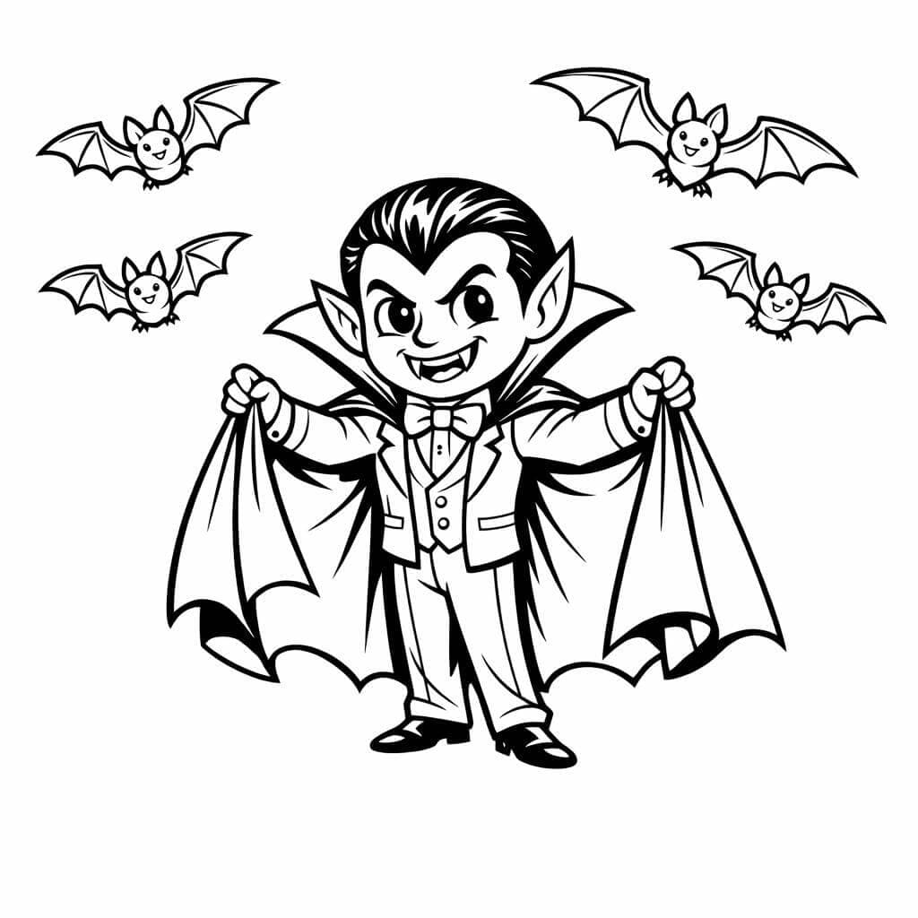Vampir mit Fledermäusen Ausmalbild