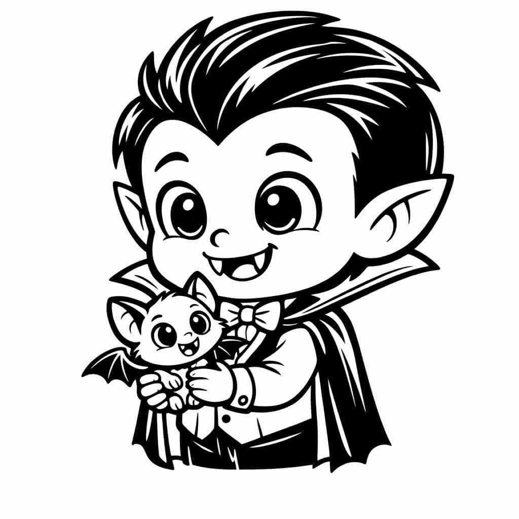 Vampir mit Fledermaus Haustier Ausmalbild