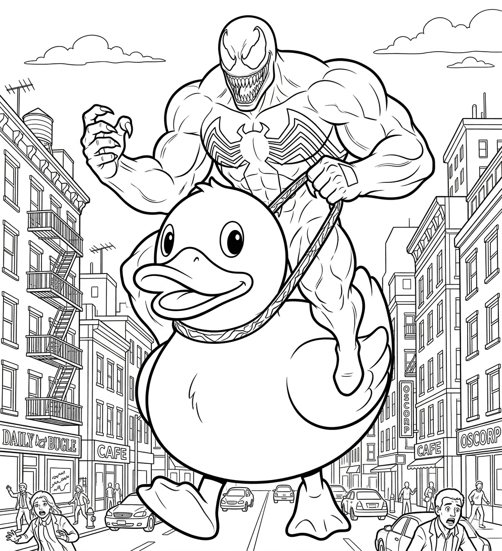 Venom auf riesiger Gummiente Ausmalbild
