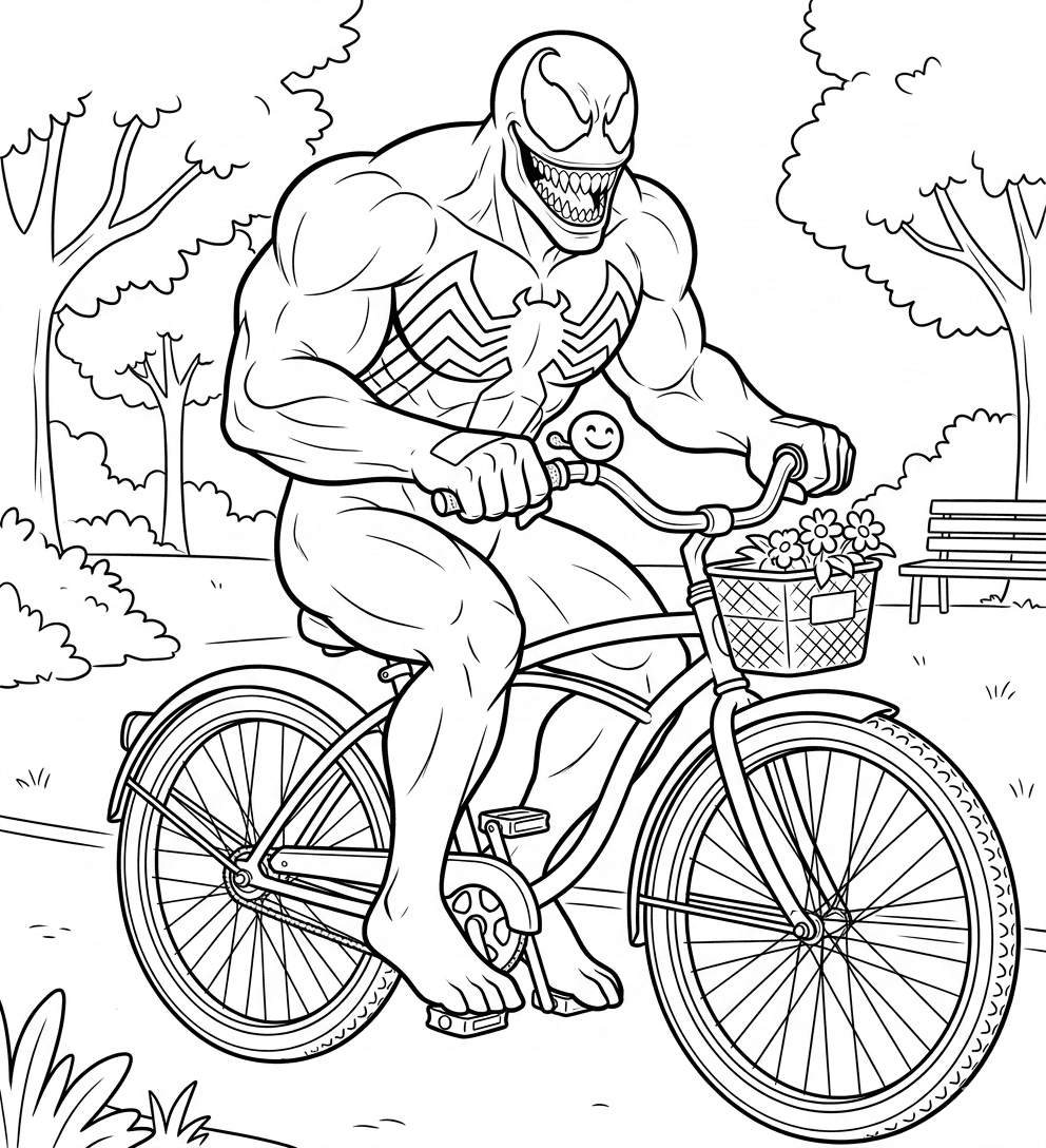 Venom fährt Fahrrad Ausmalbild