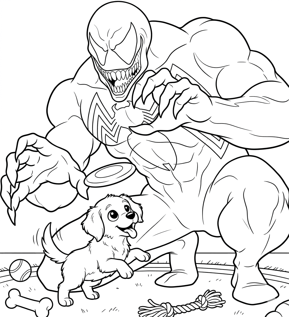 Venom spielt mit Hund Ausmalbild