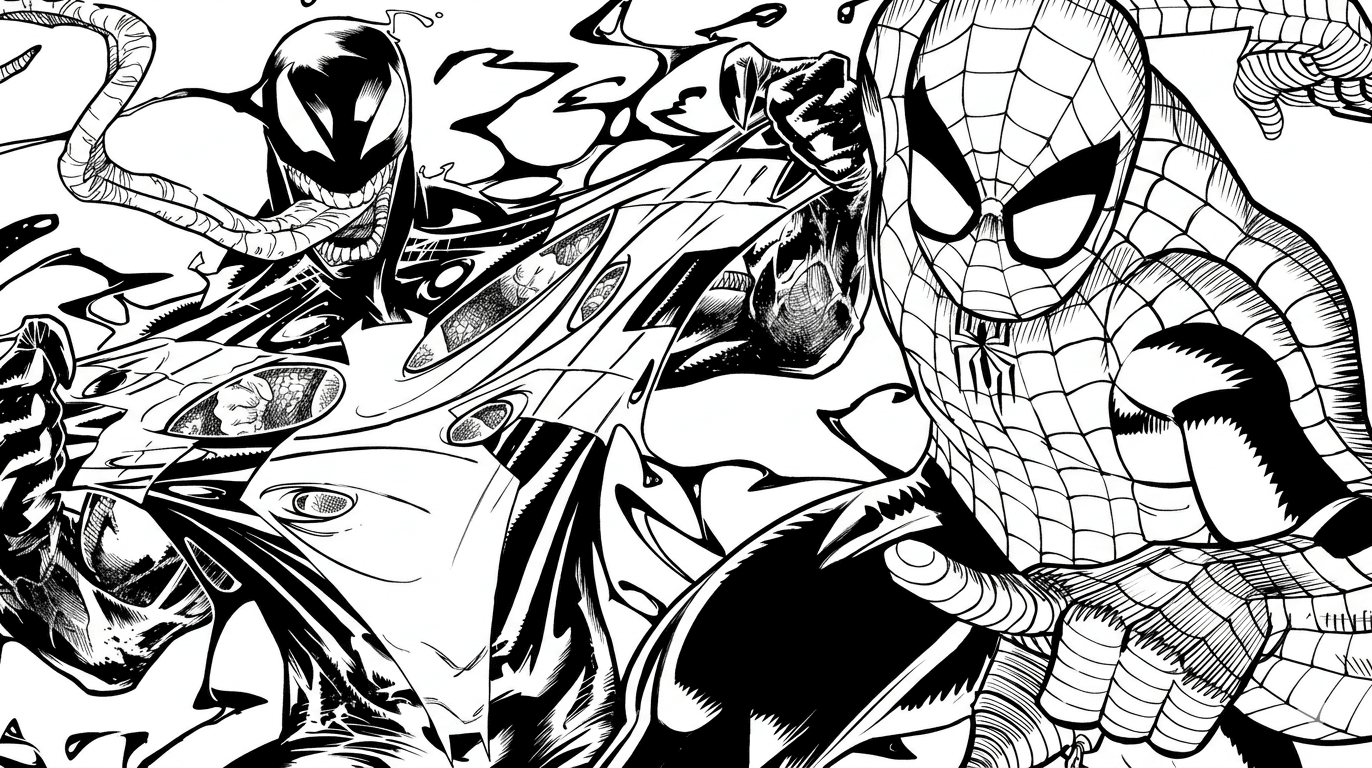 Venom und Spider-Man Kampf Ausmalbild