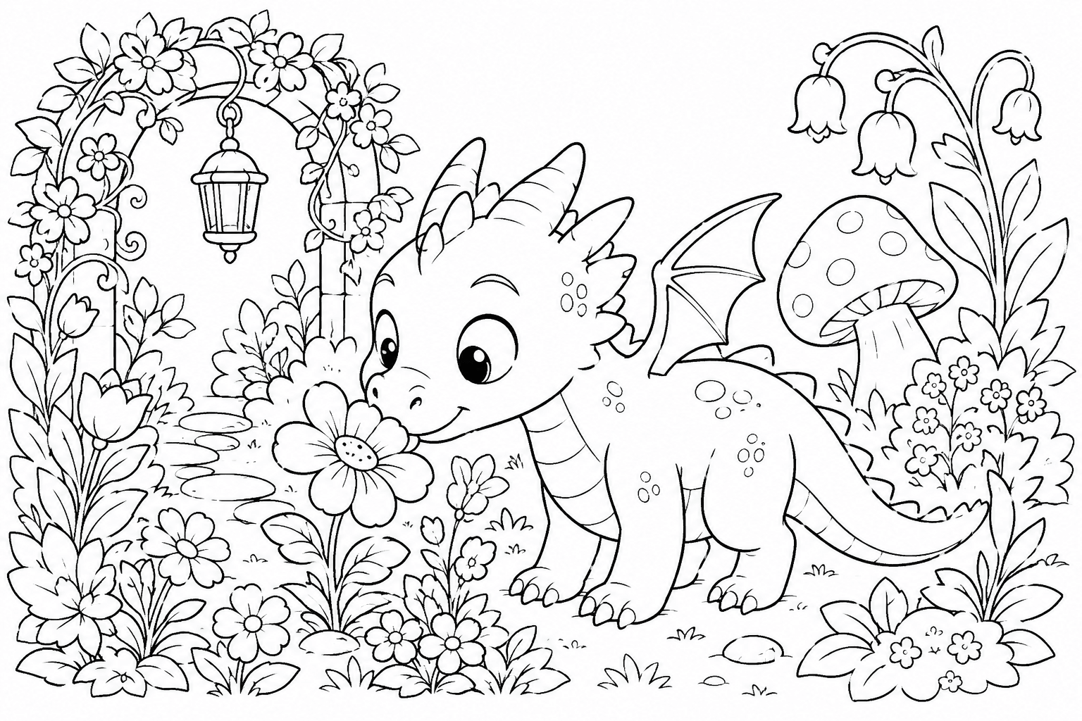 Babydrache im Verzauberten Garten Ausmalbild