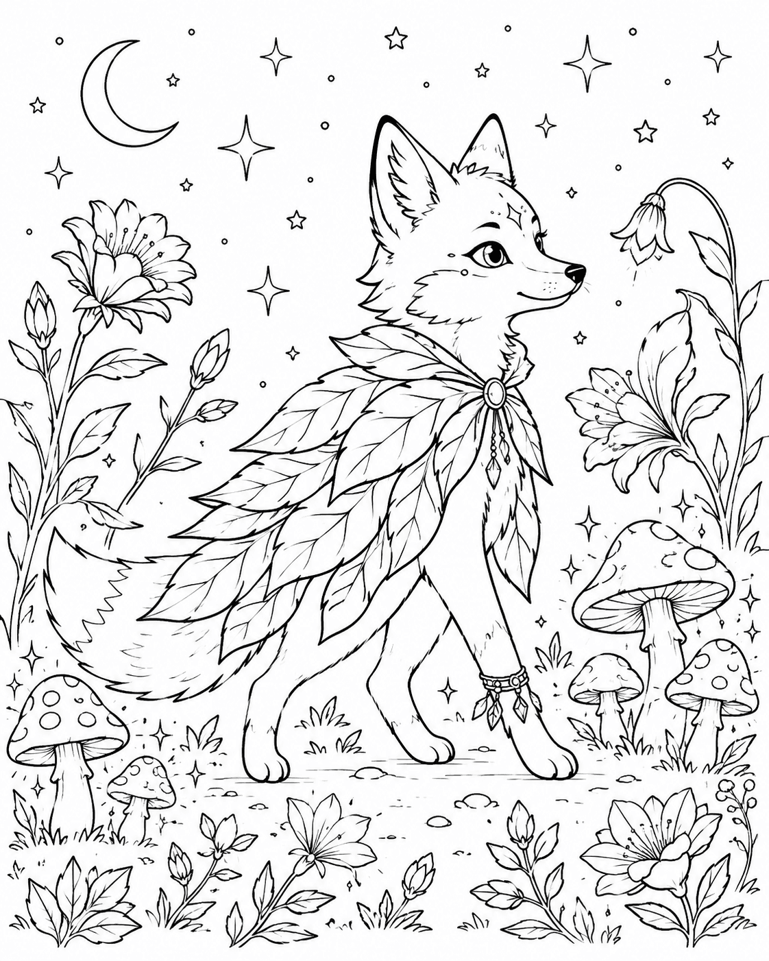 Magischer Wolf im Verzauberten Garten Ausmalbild