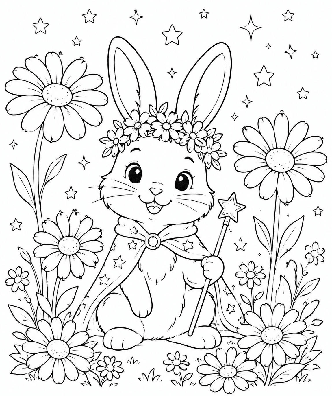 Niedlicher Hase im Verzauberten Garten Ausmalbild