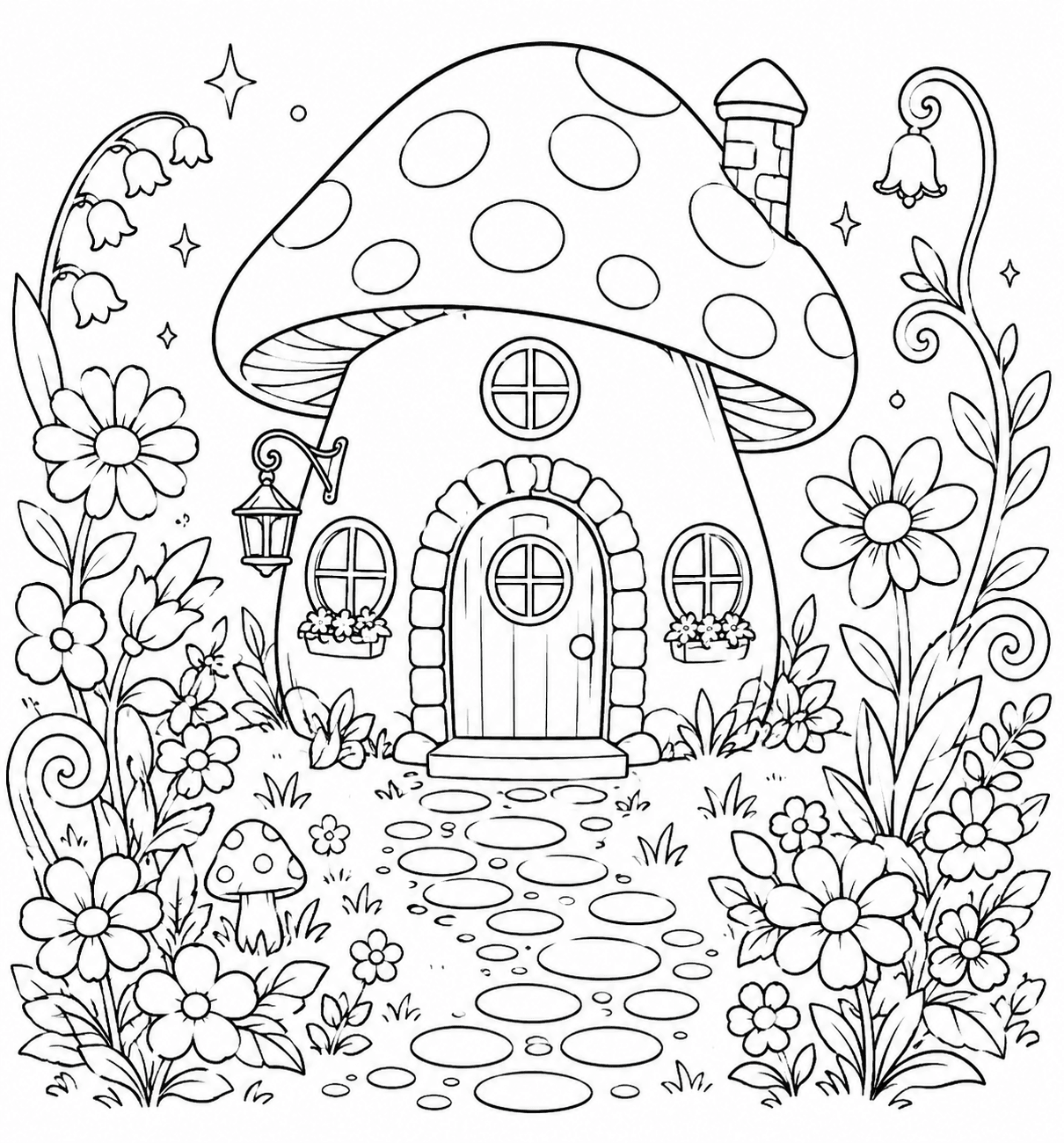 Pilzhaus im Verzauberten Garten Ausmalbild