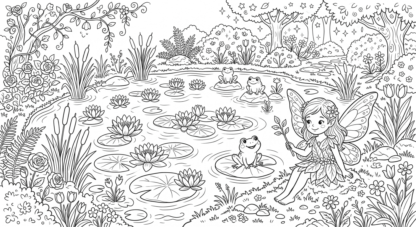 Teich im Verzauberten Garten Ausmalbild