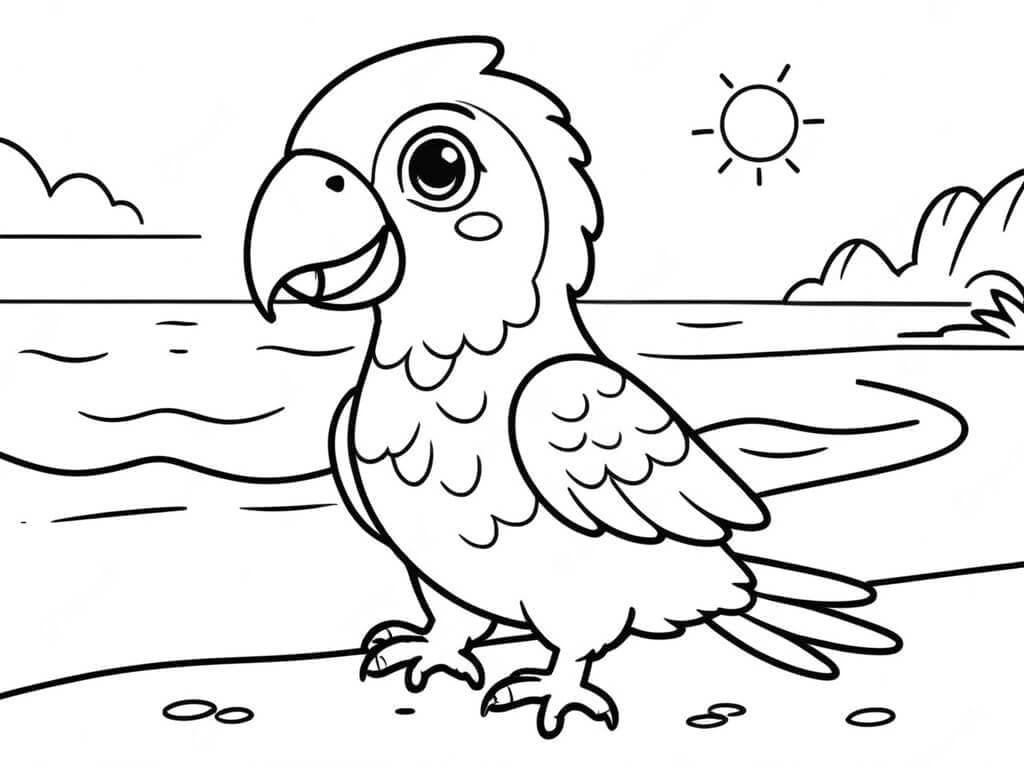 Papagei am Strand Ausmalbild