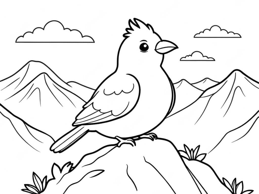 Vogel auf Bergspitze Ausmalbild