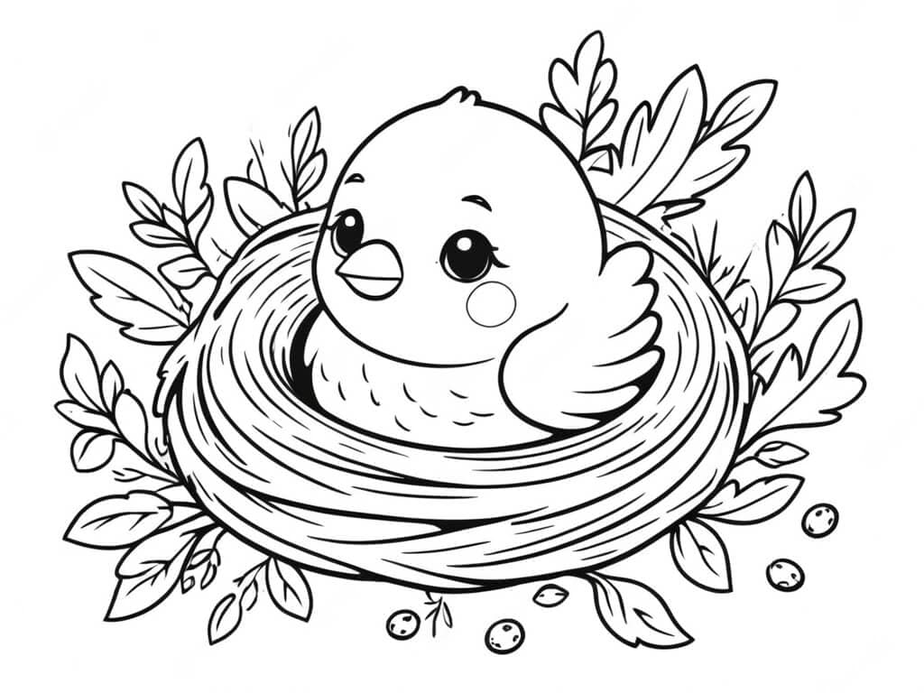 Vogel im Nest Ausmalbild