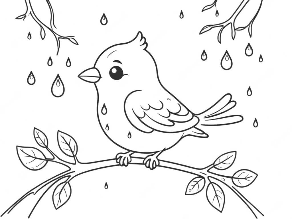 Vogel im Regen Ausmalbild