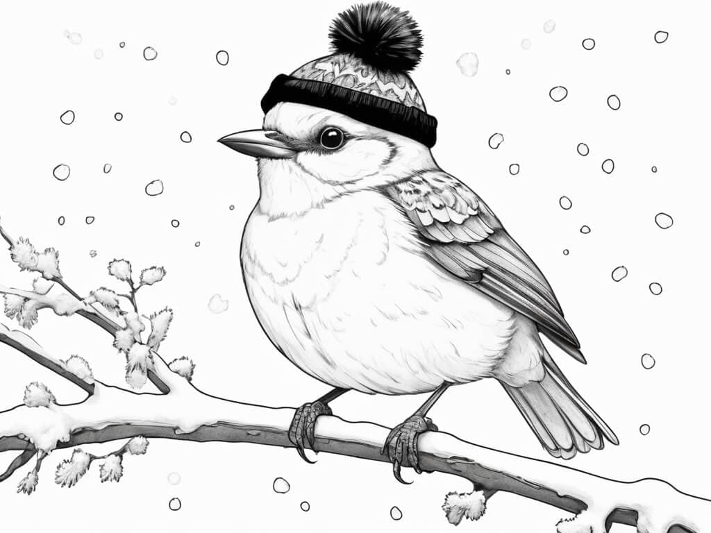 Vogel im Schnee Ausmalbild