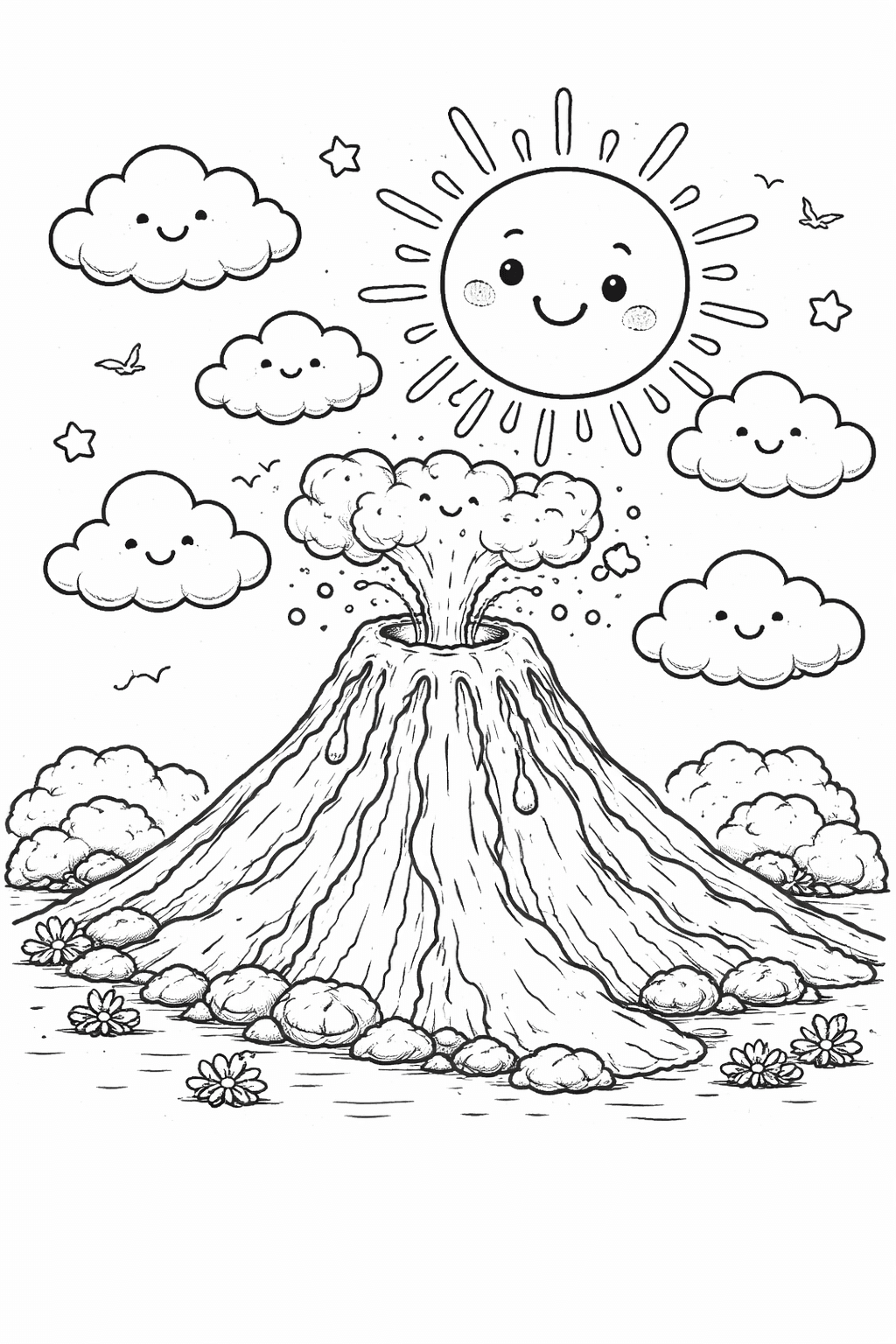 Comic-Vulkan Ausmalbild