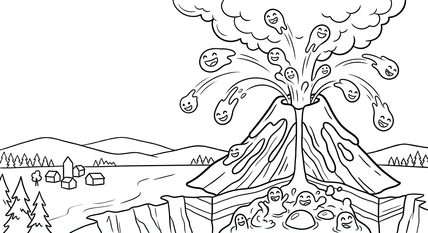 Comic-Vulkan im Ausbruch Ausmalbild