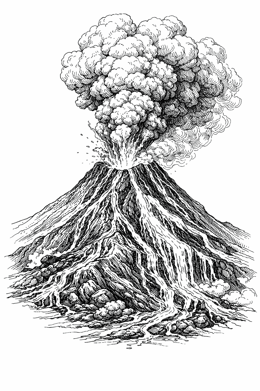 Vulkan im Ausbruch Ausmalbild