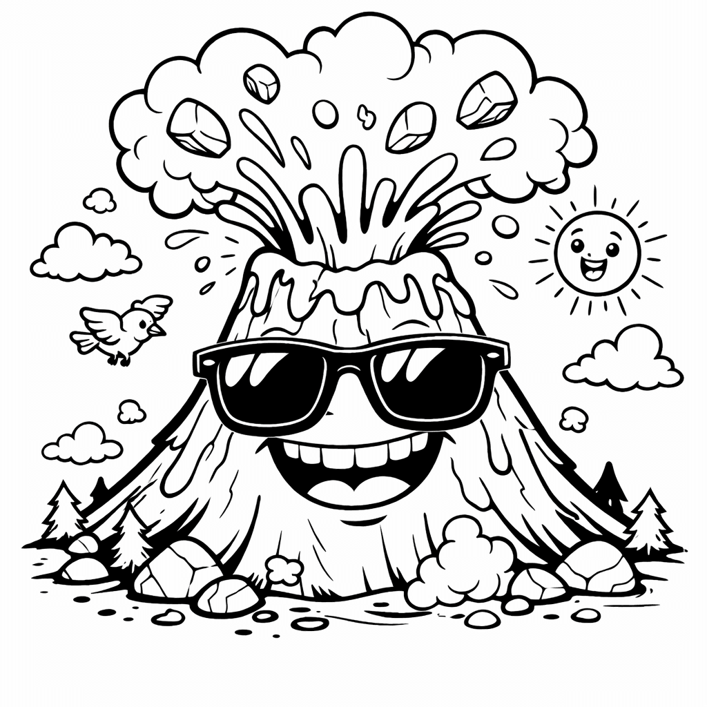 Vulkan mit Brille Ausmalbild