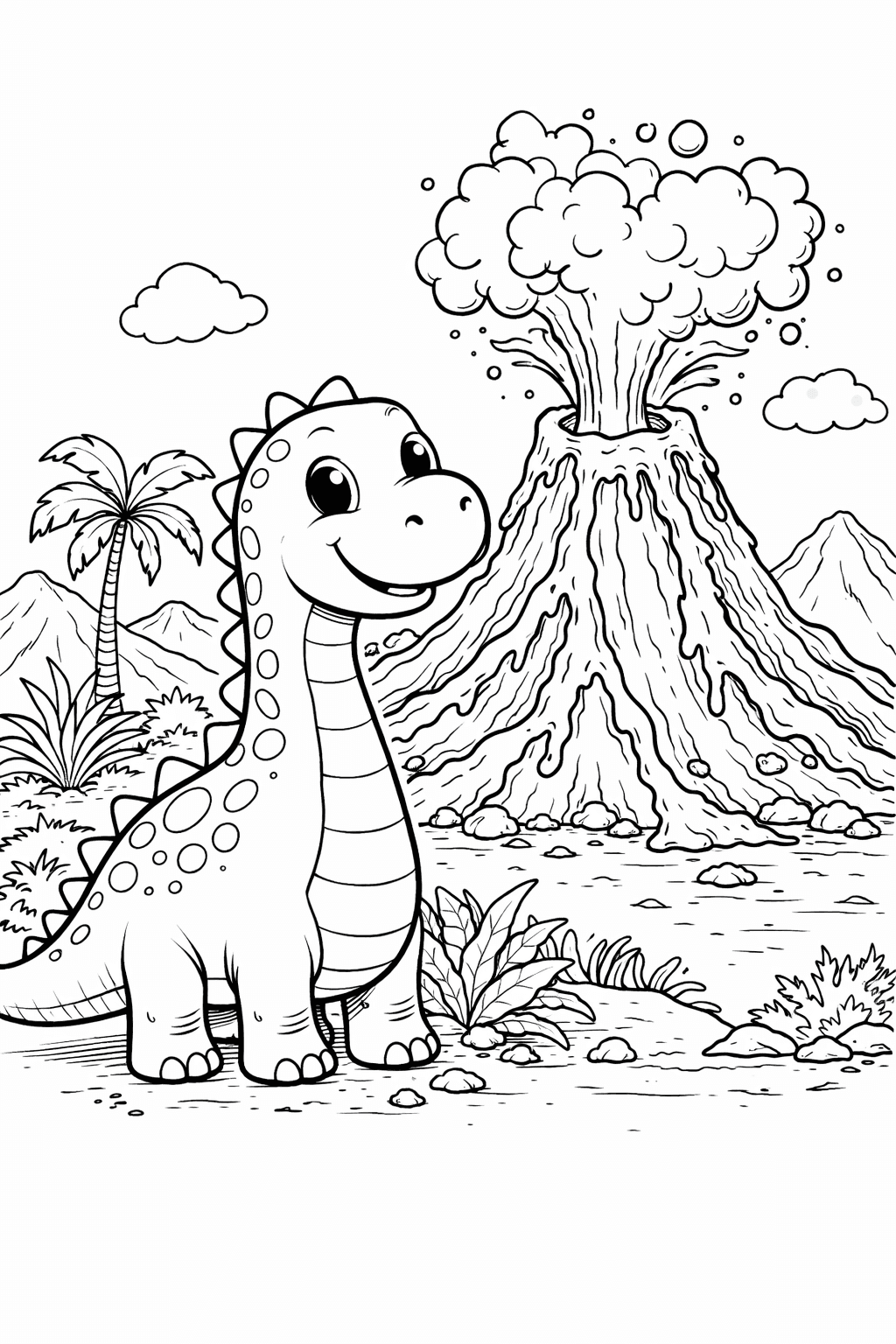 Vulkan und Dinosaurier Ausmalbild