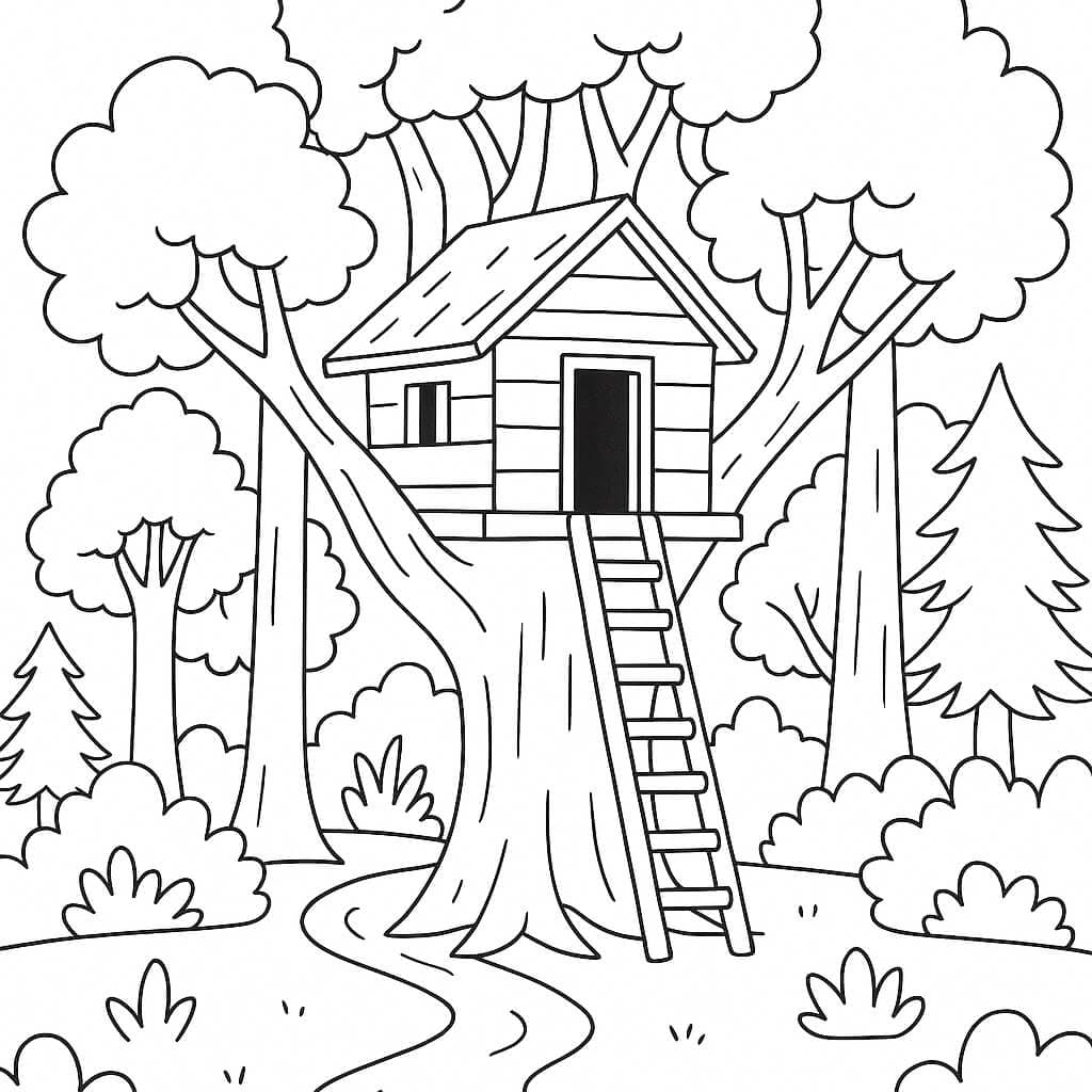Baumhaus im Wald zum Ausmalen