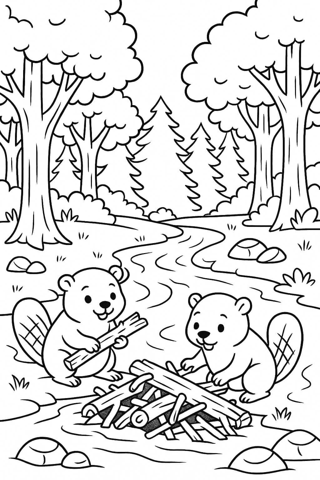 Biber bauen Staudamm im Wald