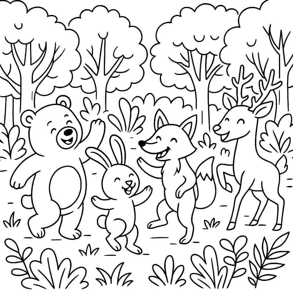 Waldfest mit tanzenden Tieren