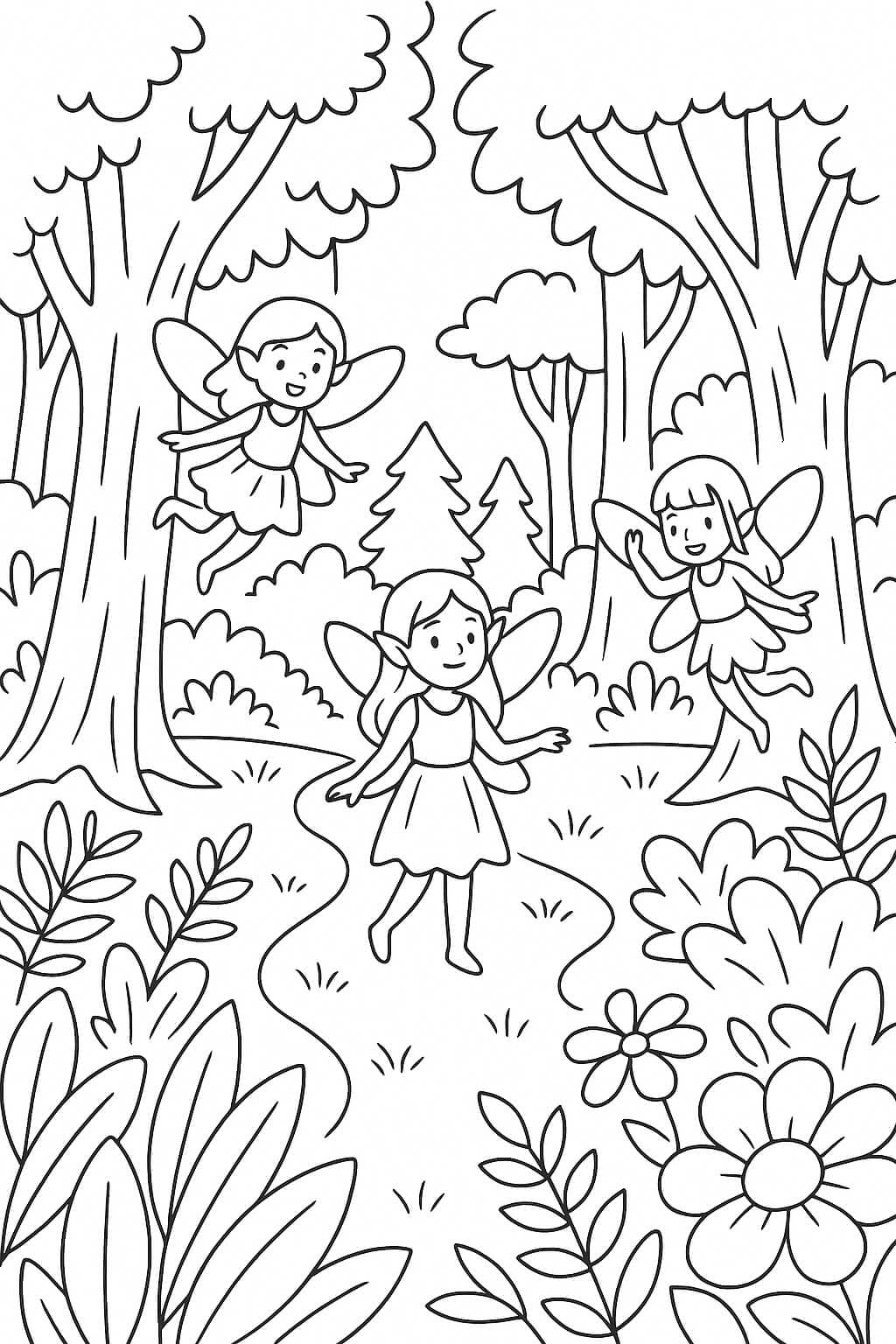 Zauberwald mit Feen zum Ausmalen