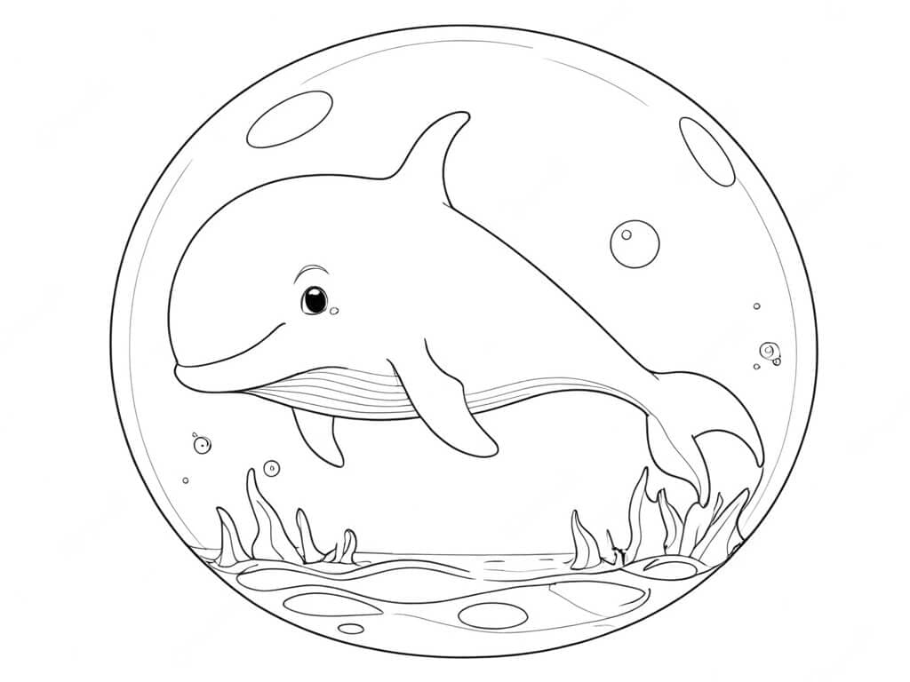 Wal in einer Wasserblase – Ausmalbild