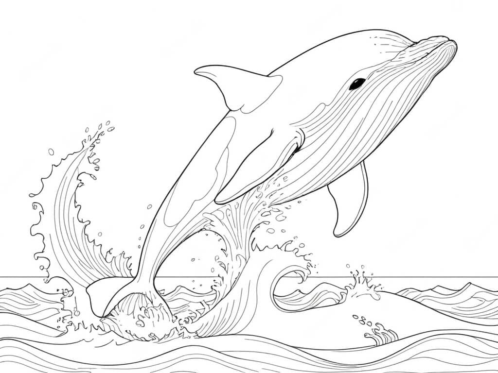 Wal springt aus dem Wasser – Ausmalbild