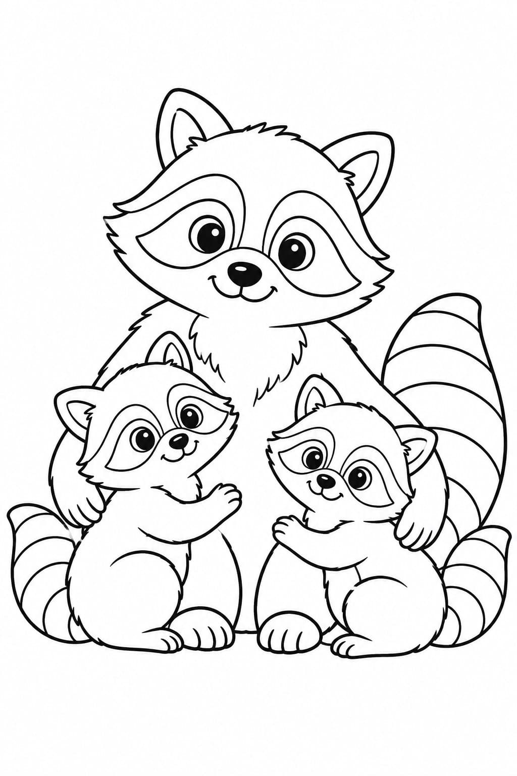 Liebevolle Waschbärfamilie Ausmalbild
