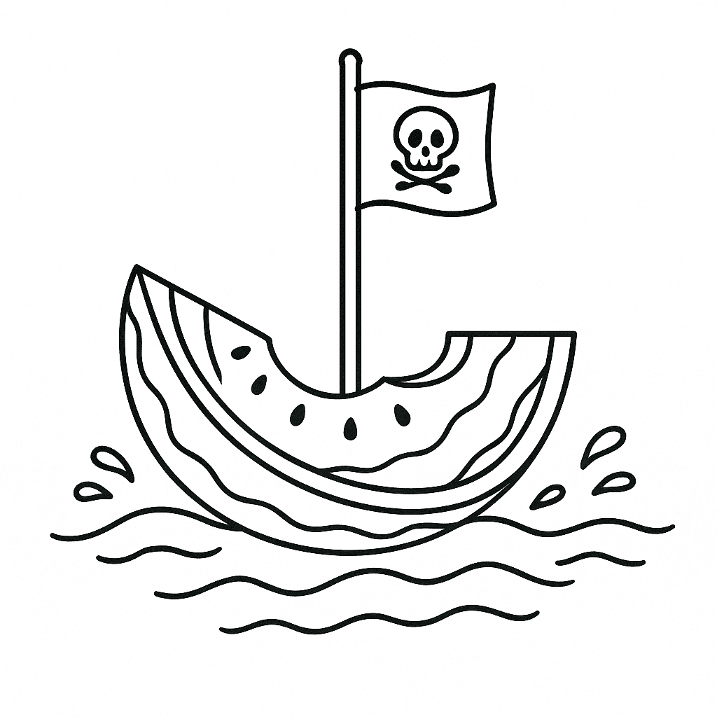 Piratenschiff aus Wassermelone Ausmalbild