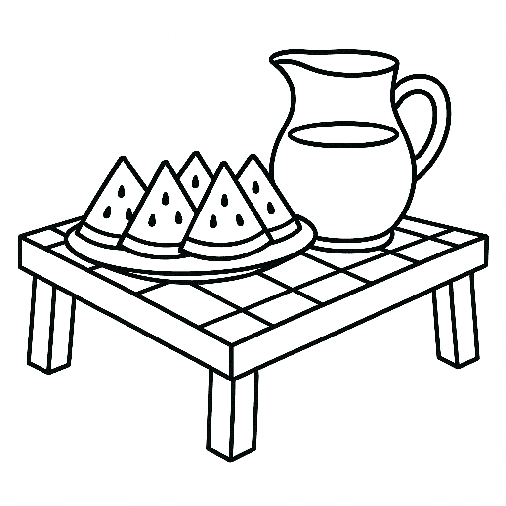 Wassermelone beim Picknick Ausmalbild