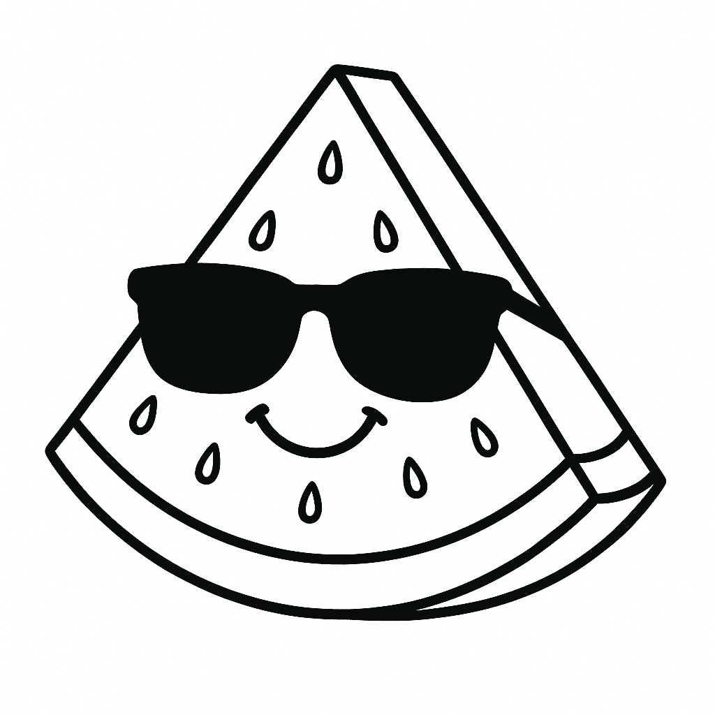 Wassermelone mit Sonnenbrille Ausmalbild