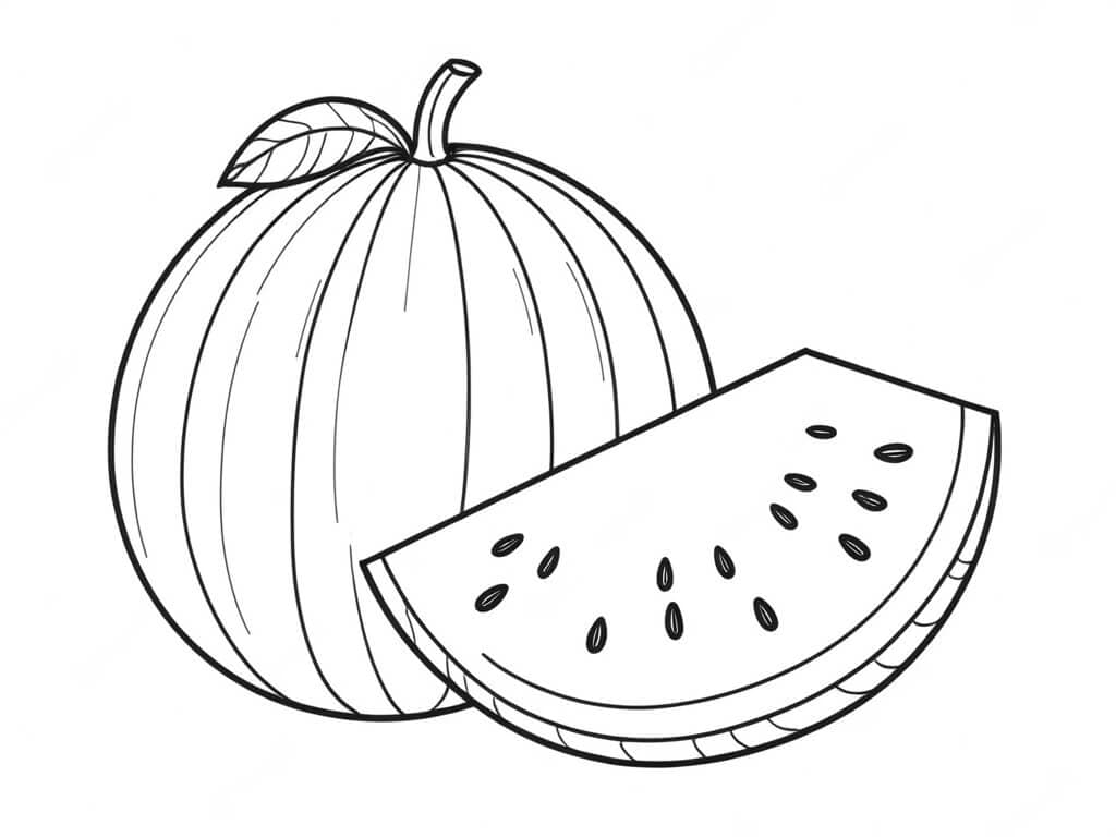 Wassermelone mit Stück daneben Ausmalbild