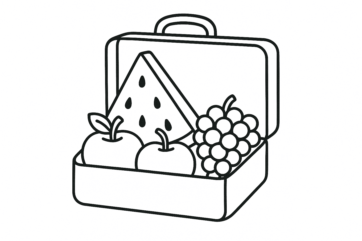 Wassermelone, Trauben und Apfel Ausmalbild