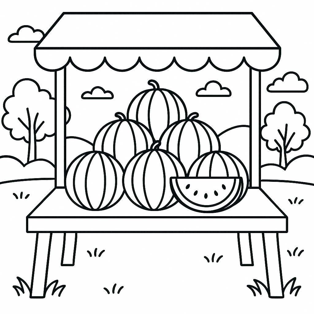 Wassermelonen-Verkauf Ausmalbild