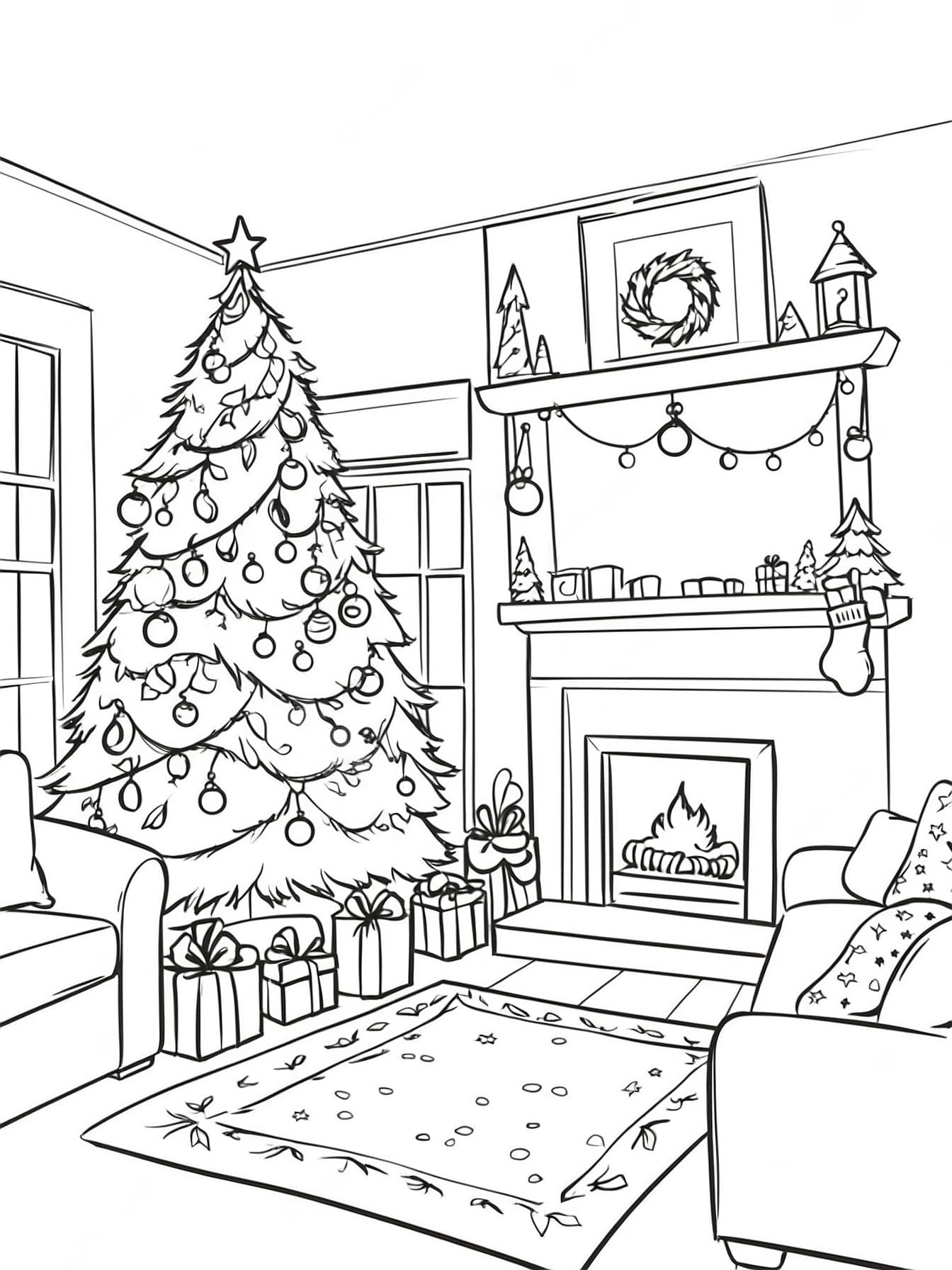 Geschmückter Weihnachtsbaum Ausmalbild