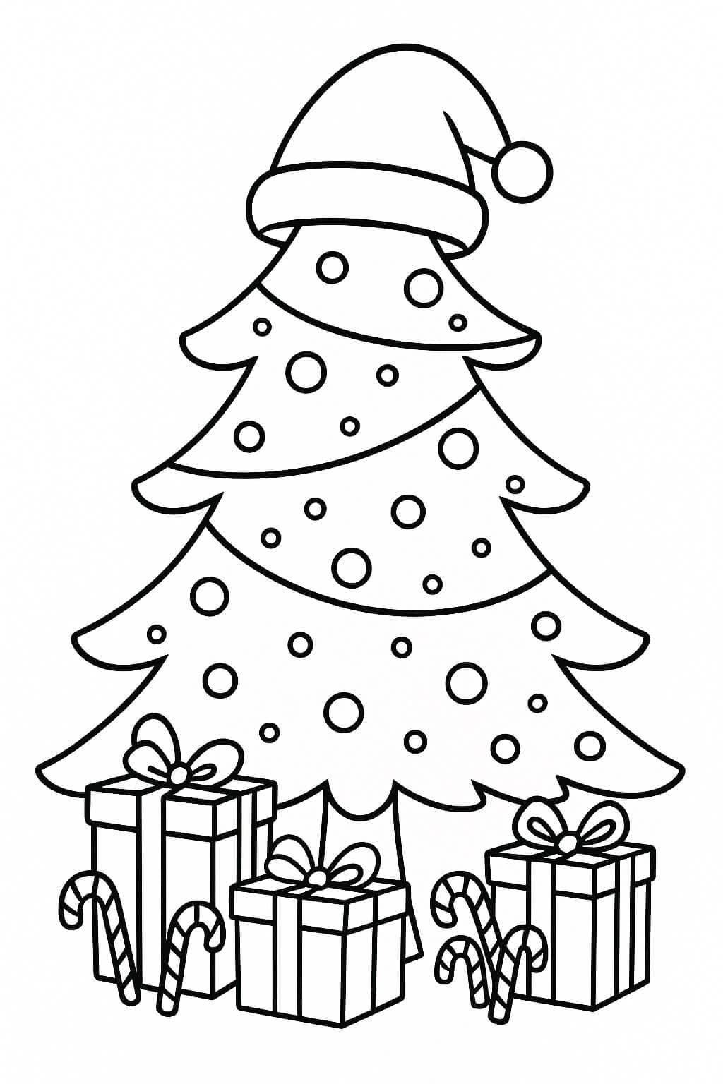 Weihnachtsbaum mit Weihnachtsmütze Ausmalbild